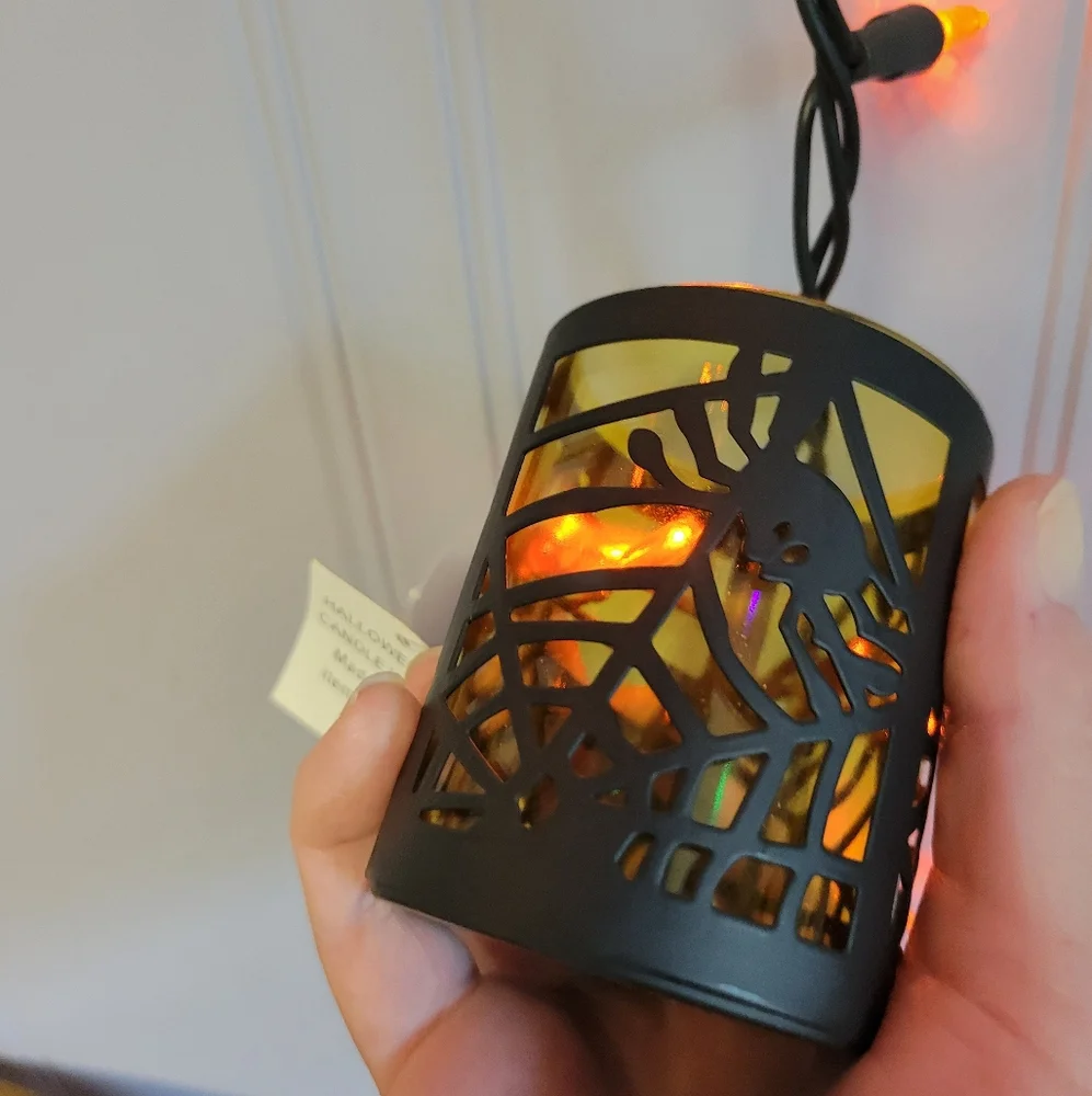 Halloween items, metal/glass spider candle holder & pumkin candle